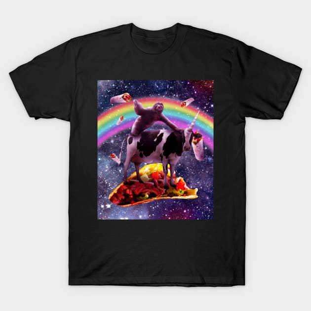 Space Sloth Riding Cow Unicorn - Taco & Burrito T-Shirt by Random Galaxy